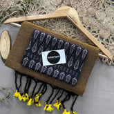 Golden Handloom Cotton Saree With Designer Black Print Blouse